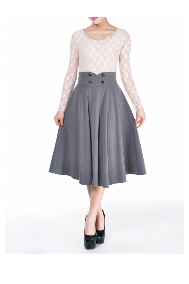 Falda de vuelo pin up gris